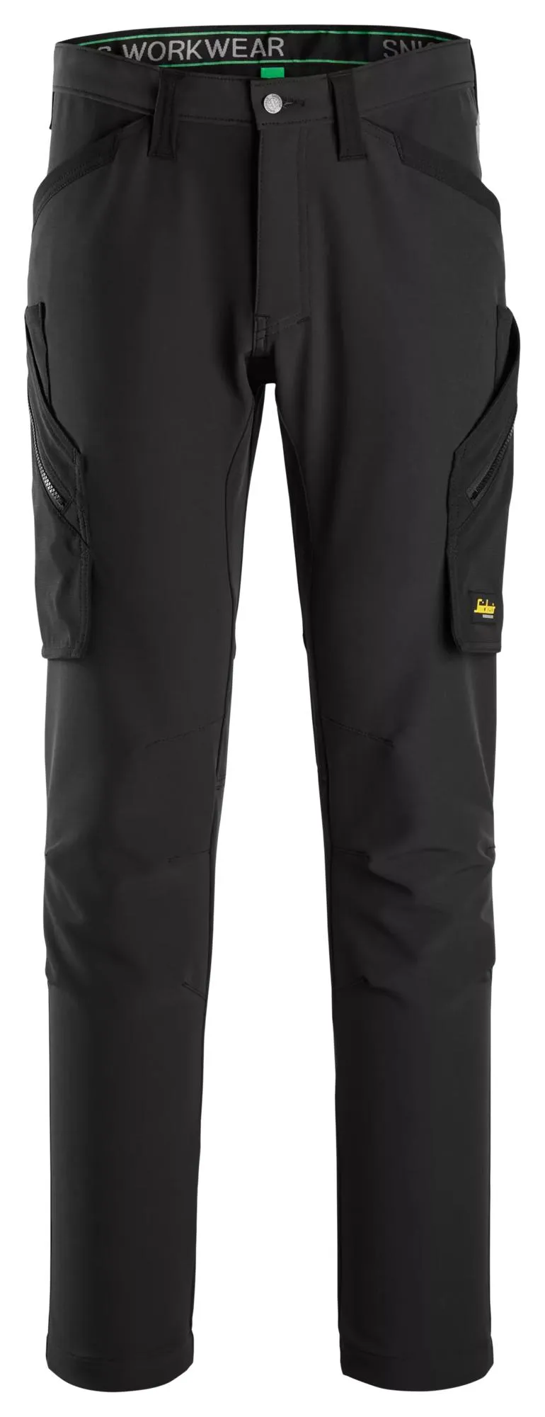Snickers 6873 FlexiWork, 4-Way Stretch Werkbroek zonder Kniezakken Zwart - Zwart voorkant