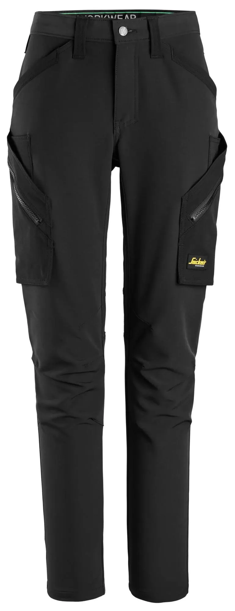 Snickers 6877 FlexiWork, 4-Way Stretch Dameswerkbroek zonder Kniezakken Zwart - Zwart voorkant
