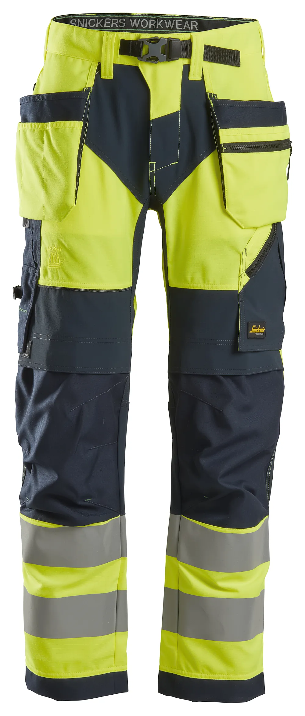 Snickers 6932 High-Vis, Werkbroek+ met holsterzakken Klasse 2 High-Vis Geel - Donker blauw voorkant