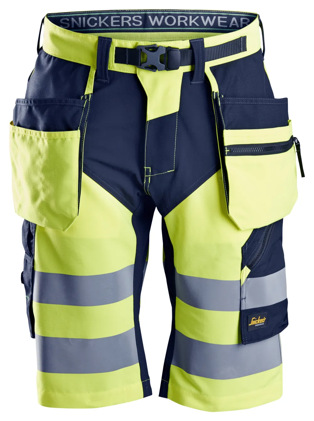 Snickers 6933 High-Vis, Korte Broek+ met Holsterzakken Klasse 1 High-Vis Geel - Donker Blauw voorkant