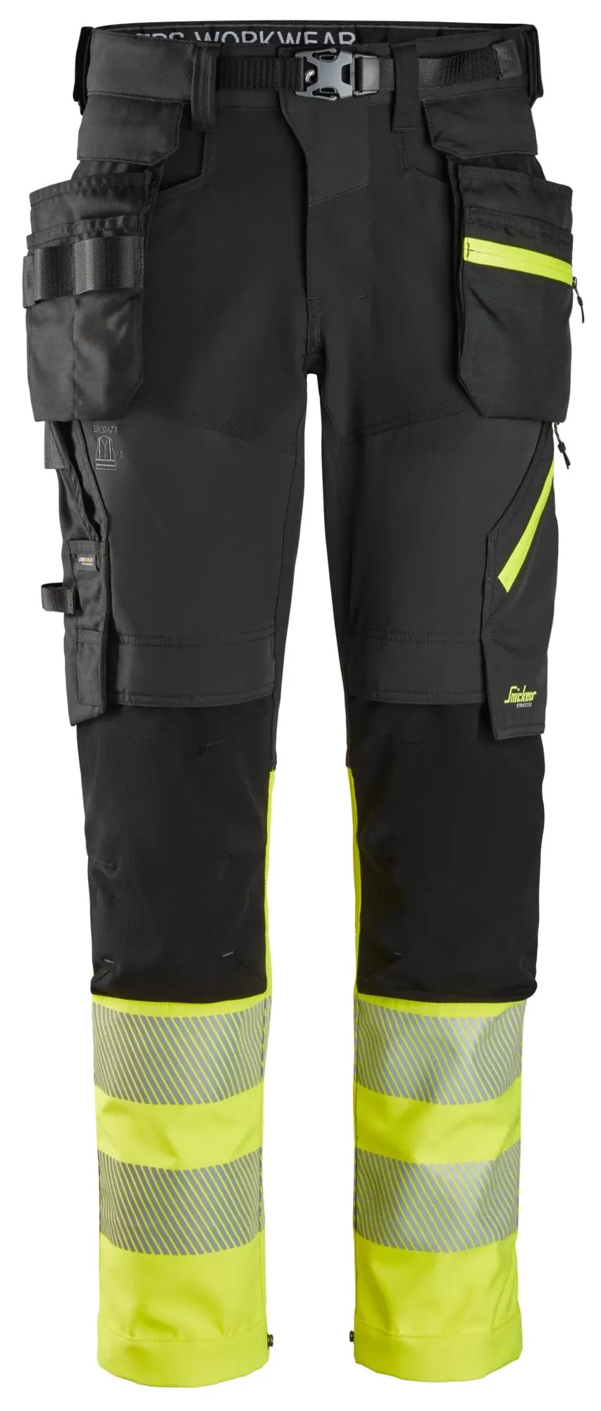 Snickers 6935 High-Vis, Werkbroek met Afneembare Holsterzakken Klasse 1 Zwart - High Vis Geel voorkant