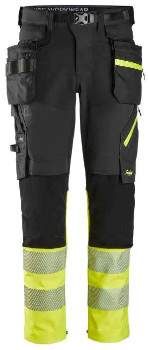 Snickers 6935 High-Vis, Werkbroek met Afneembare Holsterzakken Klasse 1 Zwart - High Vis Geel voorkant