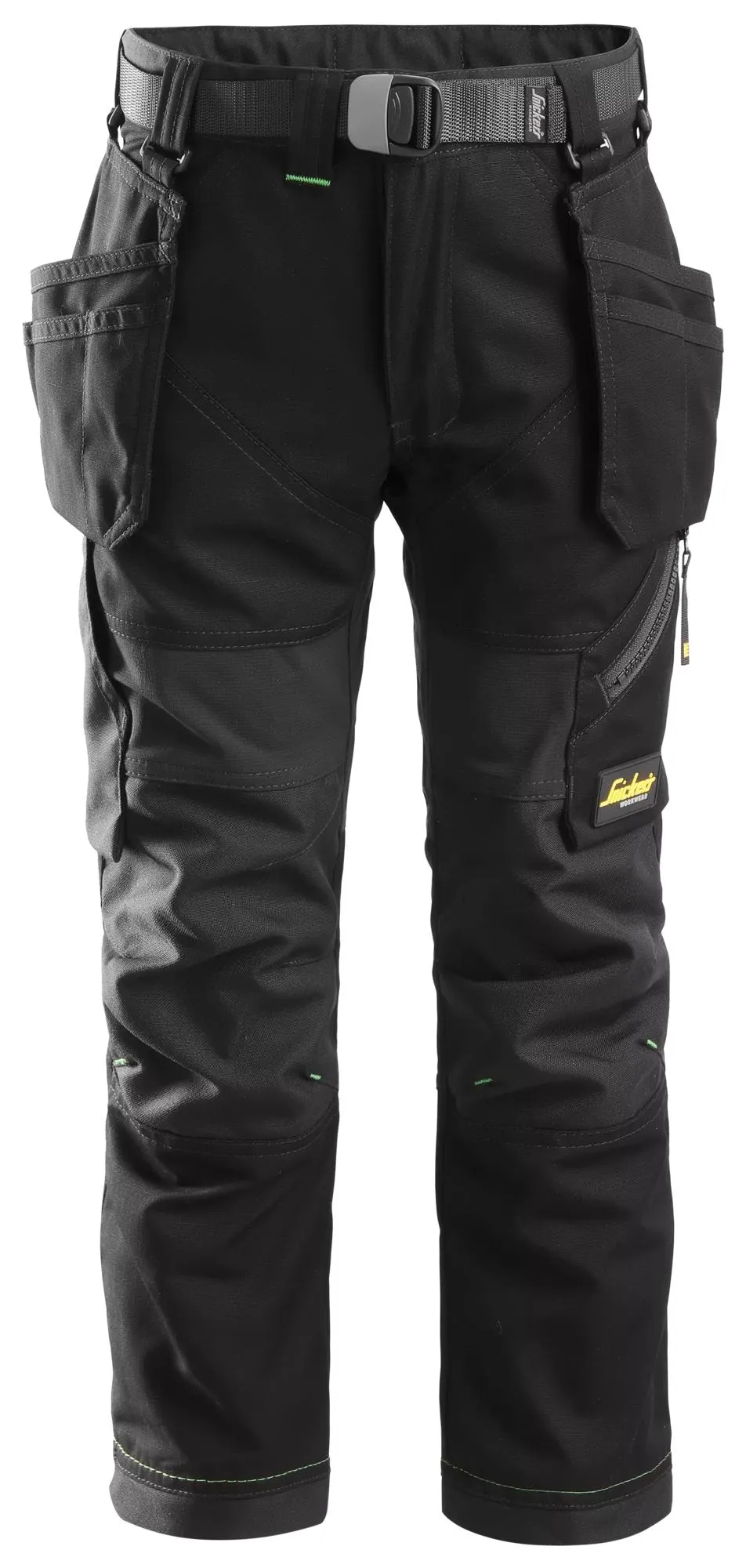 Snickers 7505 FlexiWork, Junior Werkbroek Zwart - Zwart voorkant