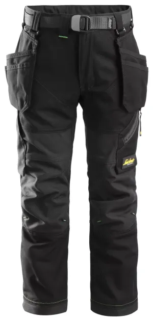 Snickers 7505 FlexiWork, Junior Werkbroek Zwart - Zwart voorkant