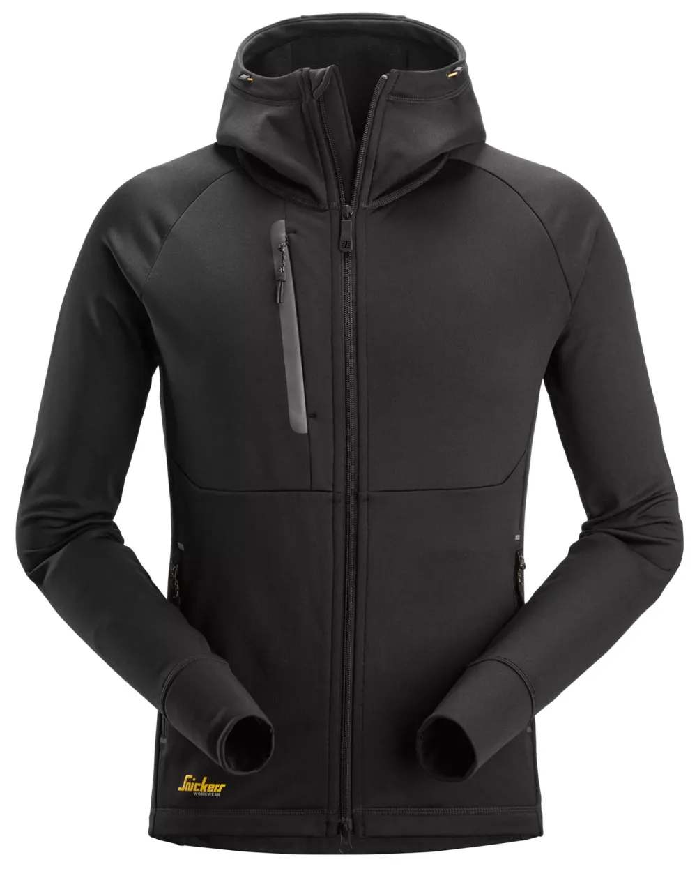 Snickers 8026 FlexiWork, Polartec® Power Stretch® Hoodie met Rits Zwart voorkant