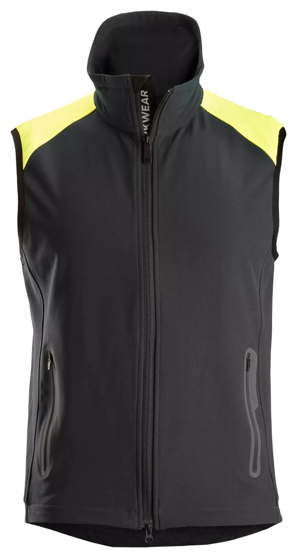 Snickers 8029 FlexiWork, Neon Vest zonder Mouwen Zwart - Neon Geel voorkant