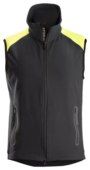 Snickers 8029 FlexiWork, Neon Vest zonder Mouwen Zwart - Neon Geel voorkant