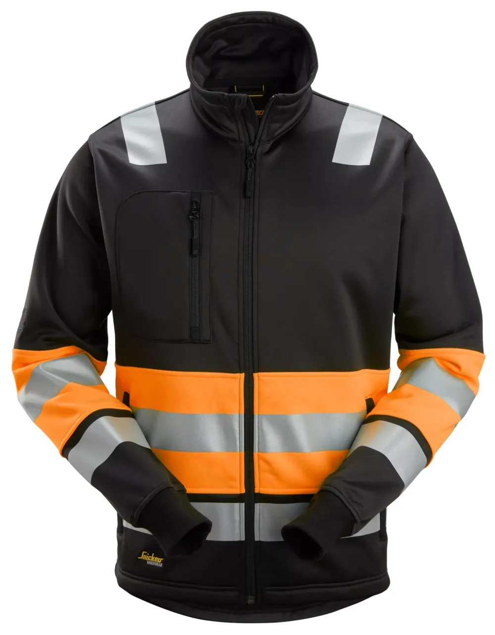 Snickers 8034 High-Vis, Vest met Rits Klasse 1 Zwart - High Visibility Oranje voorkant
