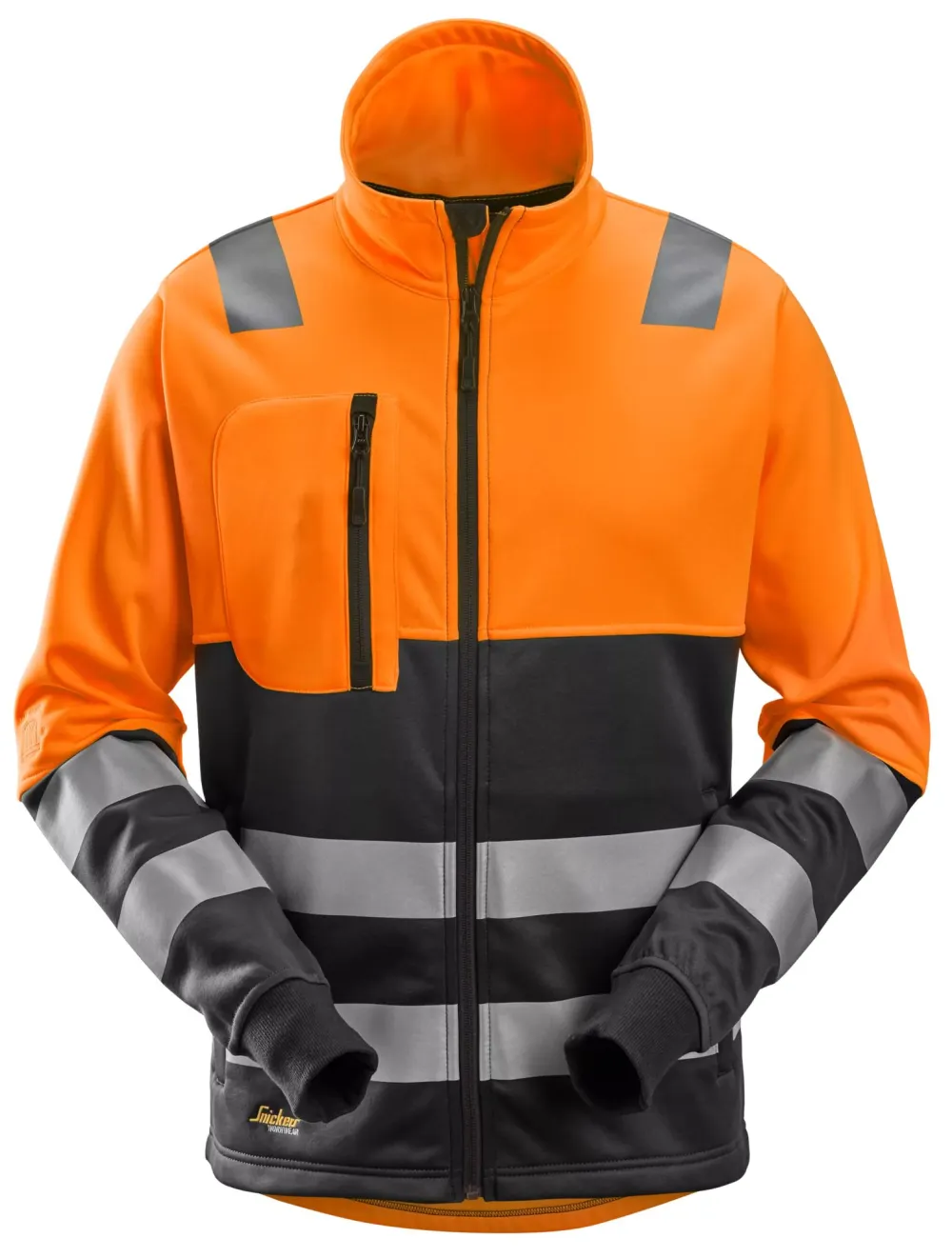 Snickers 8035 High-Vis, Vest met Rits Klasse 2 High Visibility Oranje - Zwart voorkant