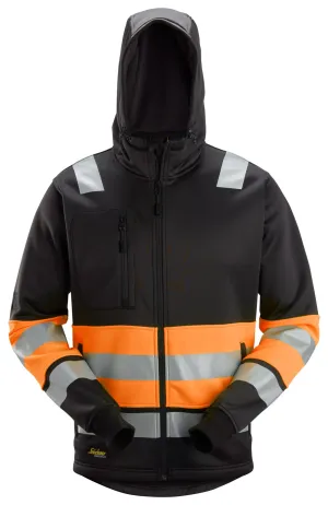 Snickers 8038 High-Vis, Hoodie met Rits Klasse 1 Zwart - High Visibility Oranje voorkant
