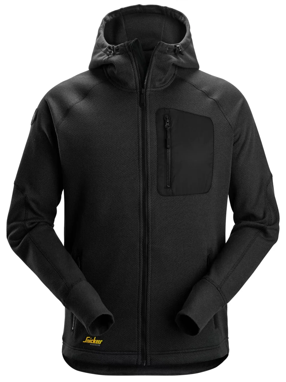 Snickers 8041 FlexiWork, Fleece Hoodie met Rits Zwart voorkant