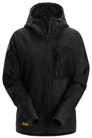 Snickers 8047 FlexiWork, Dames Hoodie met Rits Zwart voorkant