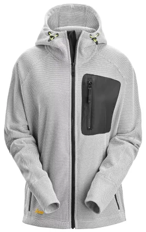 Snickers 8047 FlexiWork, Dames Hoodie met Rits Wit - Zwart voorkant