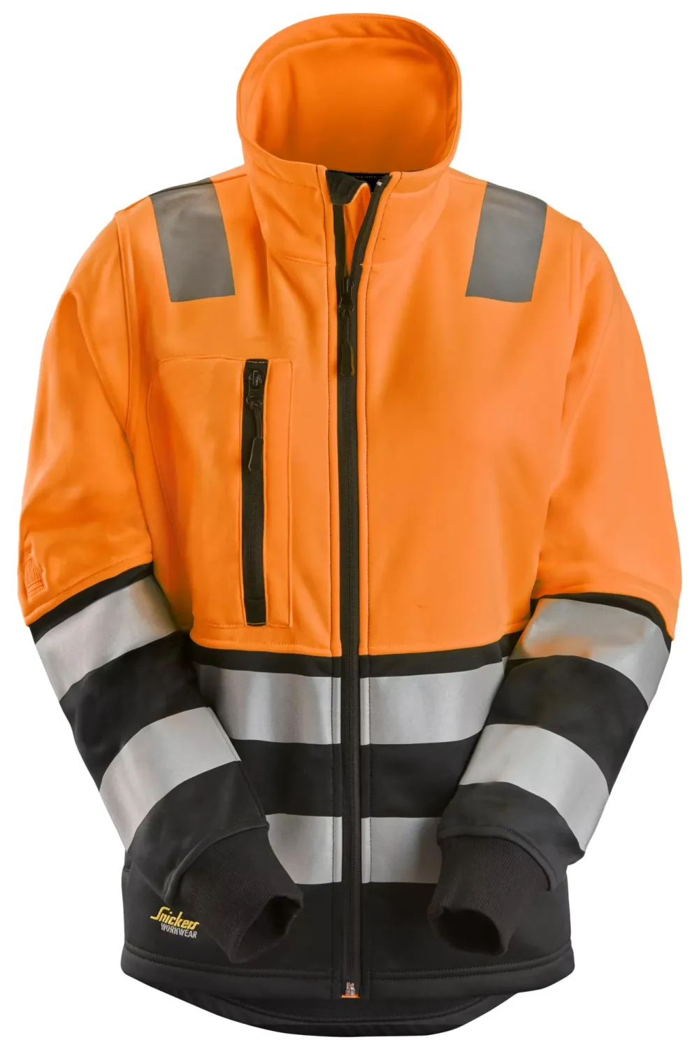 Snickers 8073 High-Vis, Damesvest met Rits Klasse 2 High Visibility Oranje - Zwart voorkant