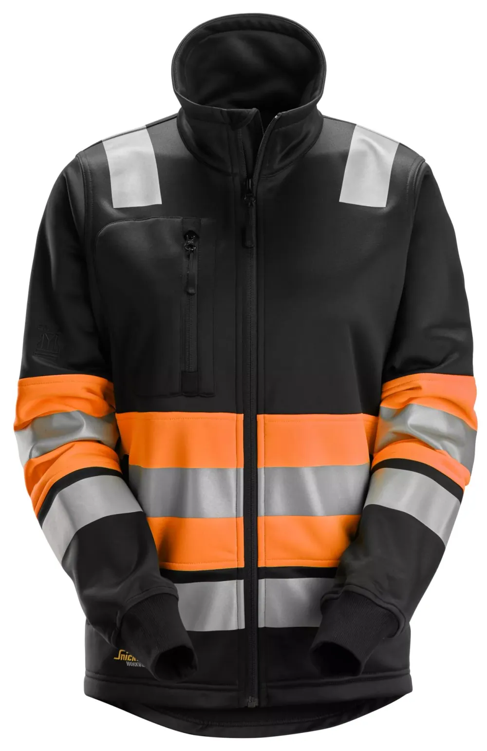 Snickers 8077 High-Vis, Damesvest met Rits Klasse 1 Oranje, High Visibility - Zwart voorkant
