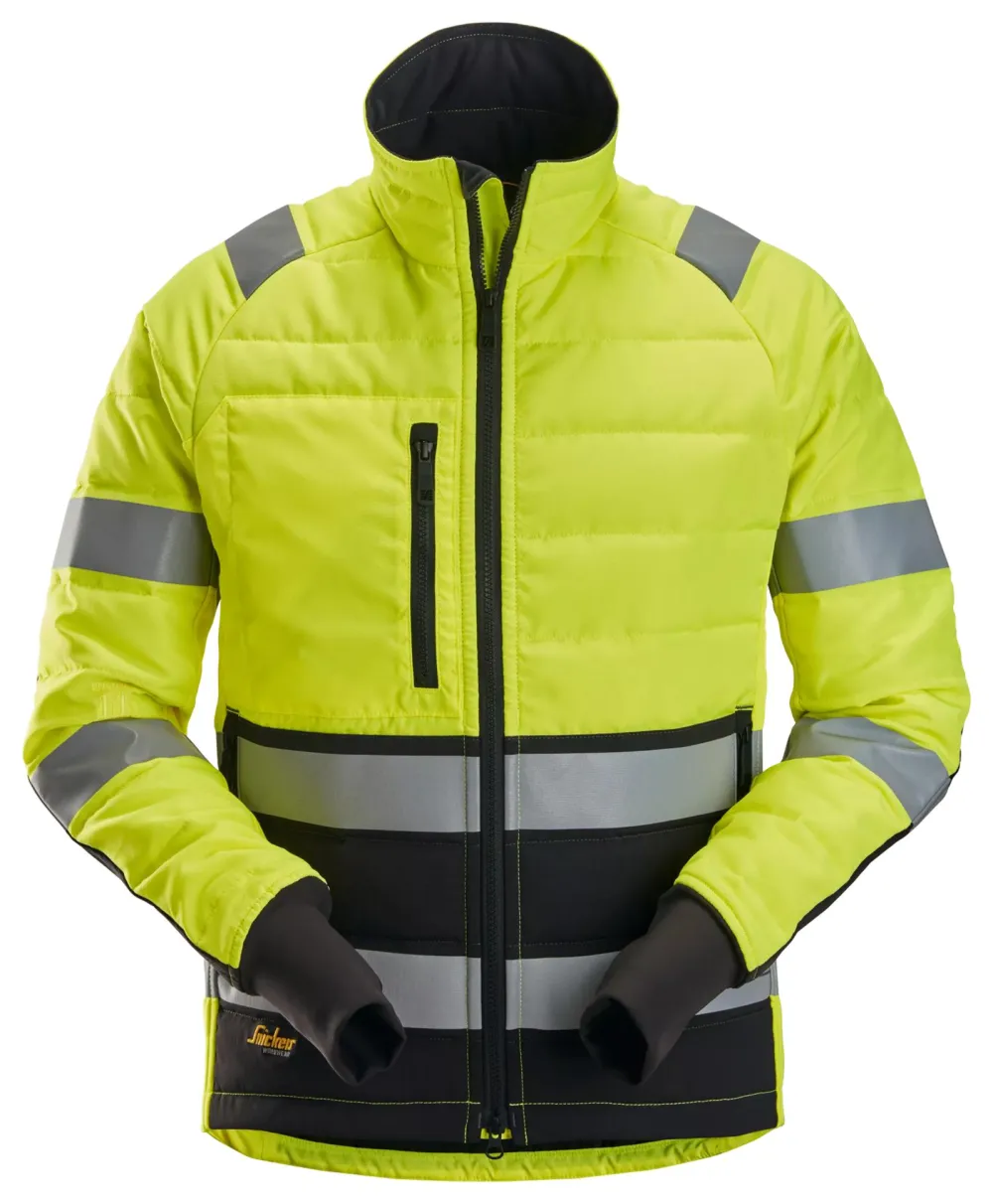 Snickers 8134 High-Vis, Licht Gewatteerd Werkjack Klasse 2 High Visibility - Zwart Geel voorkant