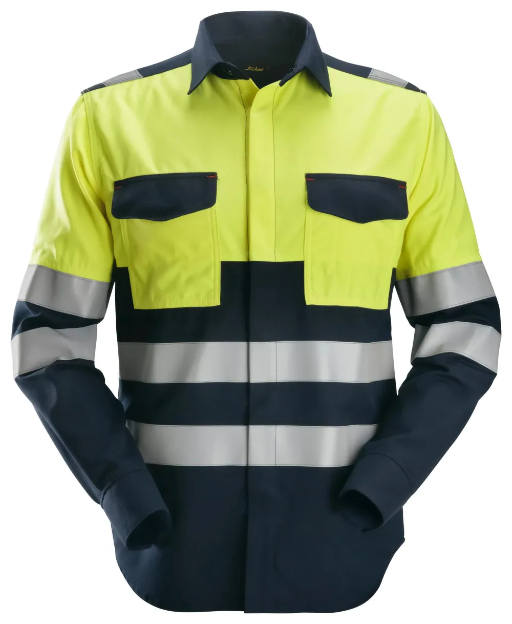 Snickers 8563 Lasshirt met Lange Mouwen, High-Vis Klasse 1 Donker Blauw voorkant