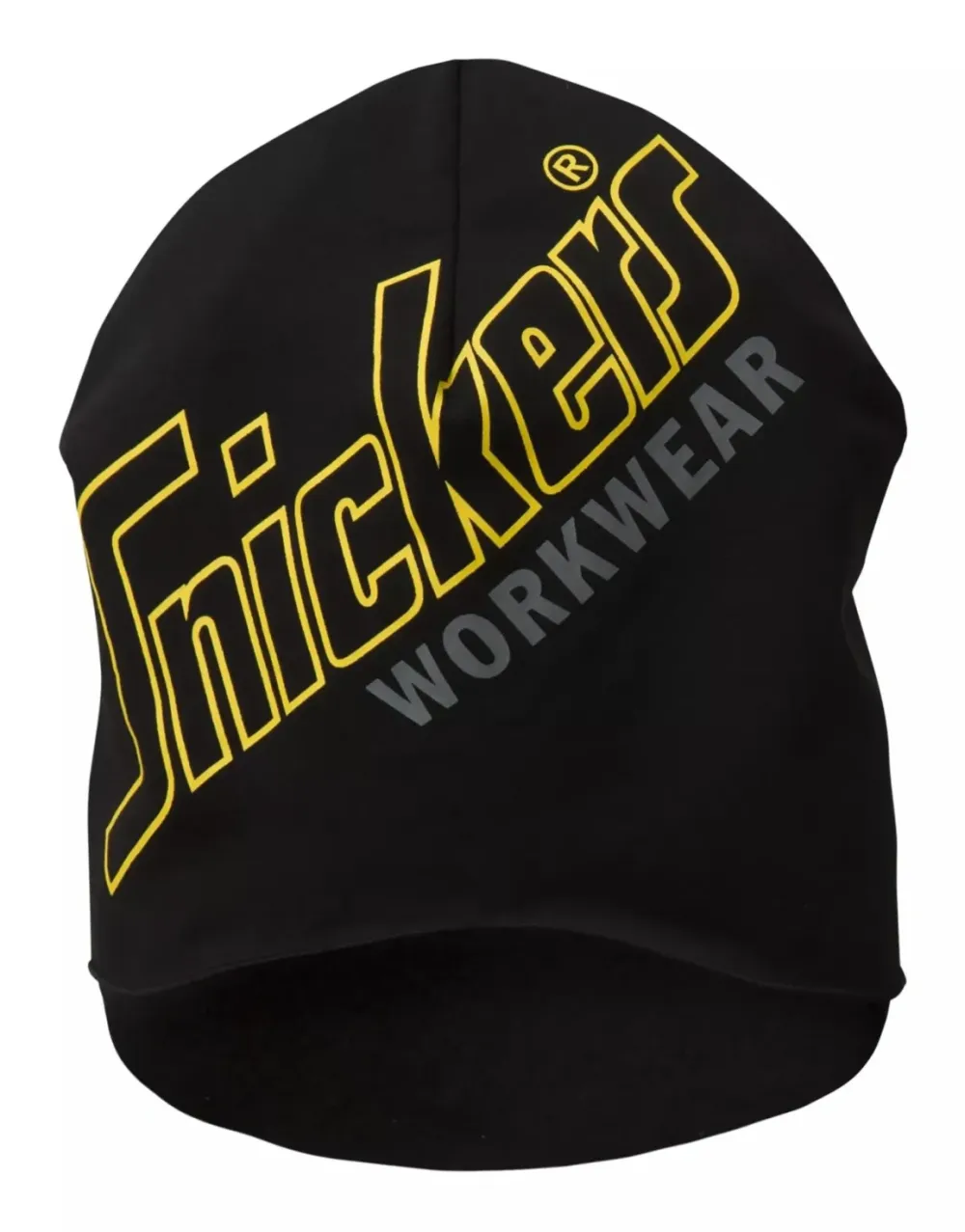Snickers 9030 FlexiWork, Stretch Fleece Beanie met Opdruk Zwart voorkant
