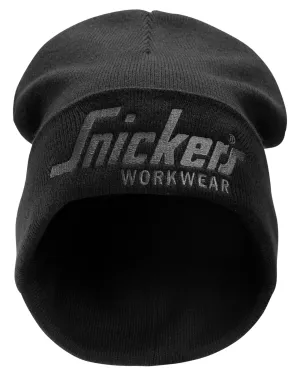 Snickers 9047 Logo Beanie Zwart - Staal Grijs voorkant