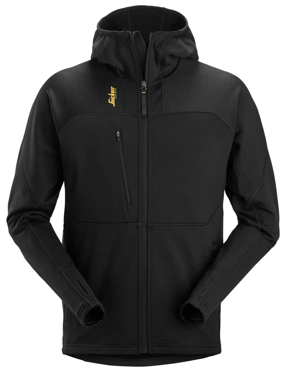 Snickers 9420 Thermal Body Mapping Fleece Hoodie met Rits Zwart voorkant