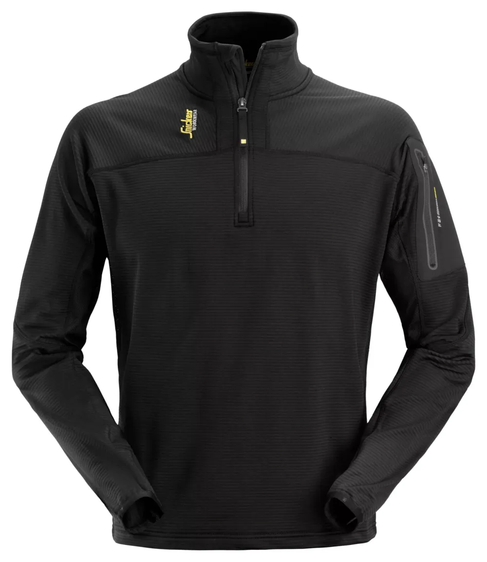 Snickers 9435 Body Mapping Micro Fleece Vest met Halve Rits Zwart voorkant