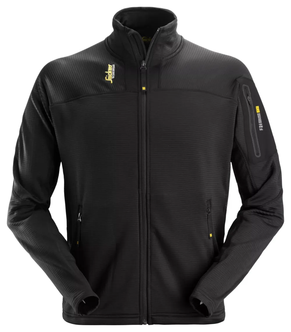 Snickers 9438 Body Mapping Micro Fleece Vest met Halve Rits Zwart voorkant