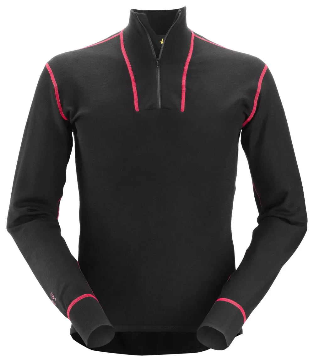 Snickers 9462 ProtecWork, Wollen Shirt met Lange Mouwen en Rits Zwart voorkant