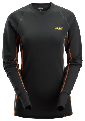 Snickers 9470 Merino Wollen Basislaag Stay Warm Damestop Zwart - Antraciet voorkant
