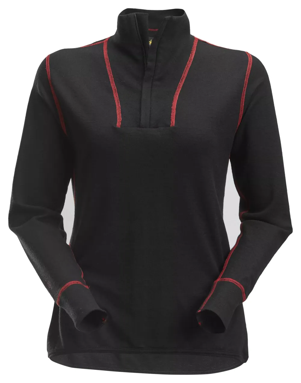 Snickers 9476 ProtecWork, Dames Wollen Shirt met Lange Mouwen en Rits Zwart voorkant