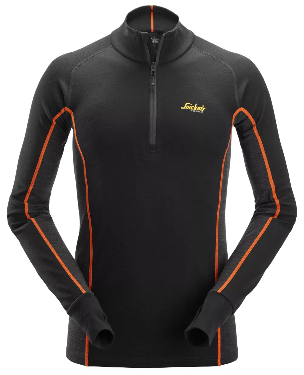 Snickers 9482 Merino Basislaag Stay Warm Top met Halve Rits Zwart - Antraciet voorkant