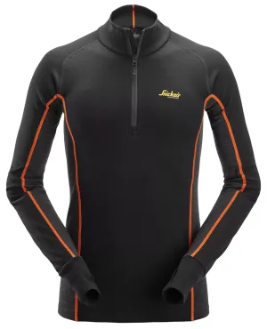 Snickers 9482 Merino Basislaag Stay Warm Top met Halve Rits Zwart - Antraciet voorkant