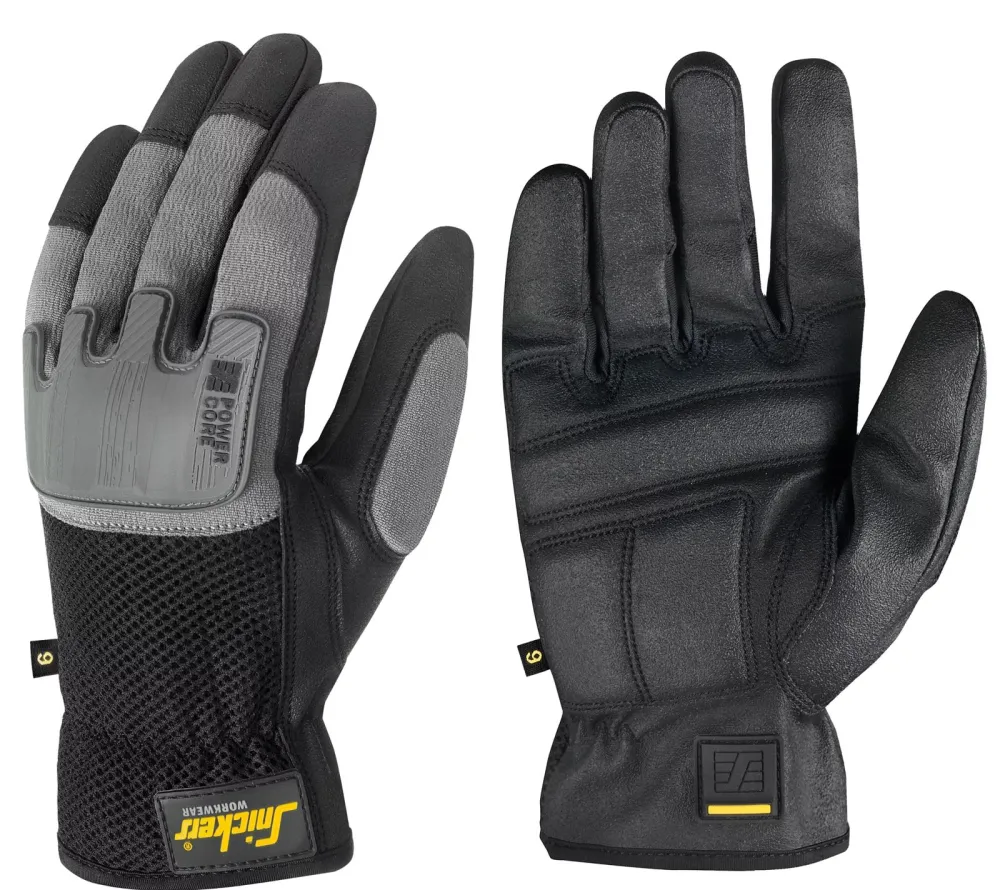 Snickers 9585 Power Core Handschoenen Zwart - Zilver Grijs voorkant