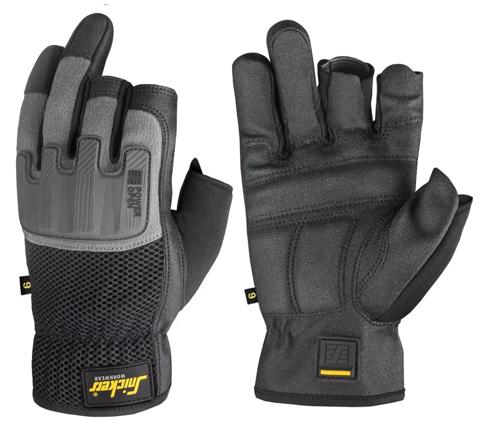 Snickers 9586 Power Open Handschoenen Zwart - Zilver Grijs voorkant