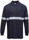 Portwest FR03 Vlamvertragende Antistatische lange mouw poloshirt met reflecterende striping - Afbeelding 1